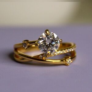18k Gold Plated S925 sterling silver Moissanite ring